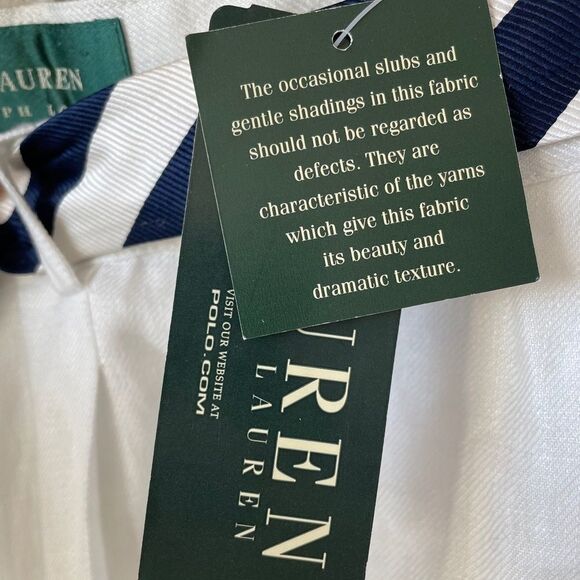 NWT Lauren Ralph Lauren White Linen Belted Pants - Picture 7 of 9